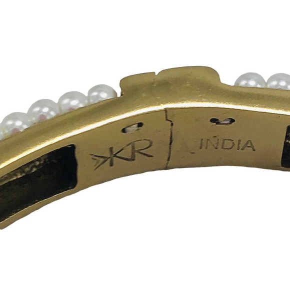 SILPADA Brass DOTTED PEARL Hinged Bangle Bracelet Designer India Jewelry - Picture 3 of 7
